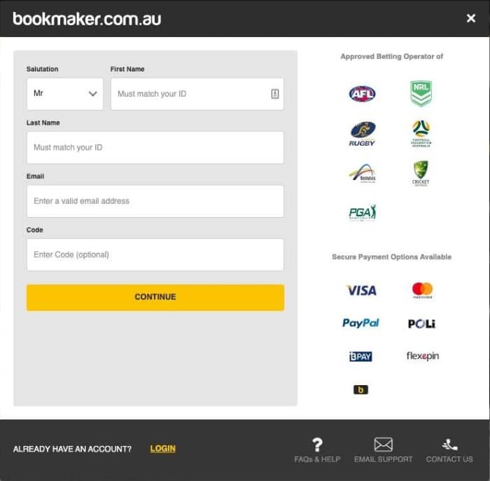 bookmaker registration form
