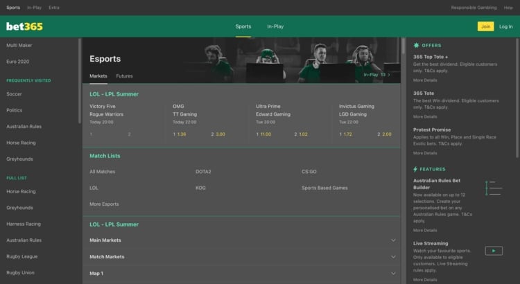 bet365 esports betting page