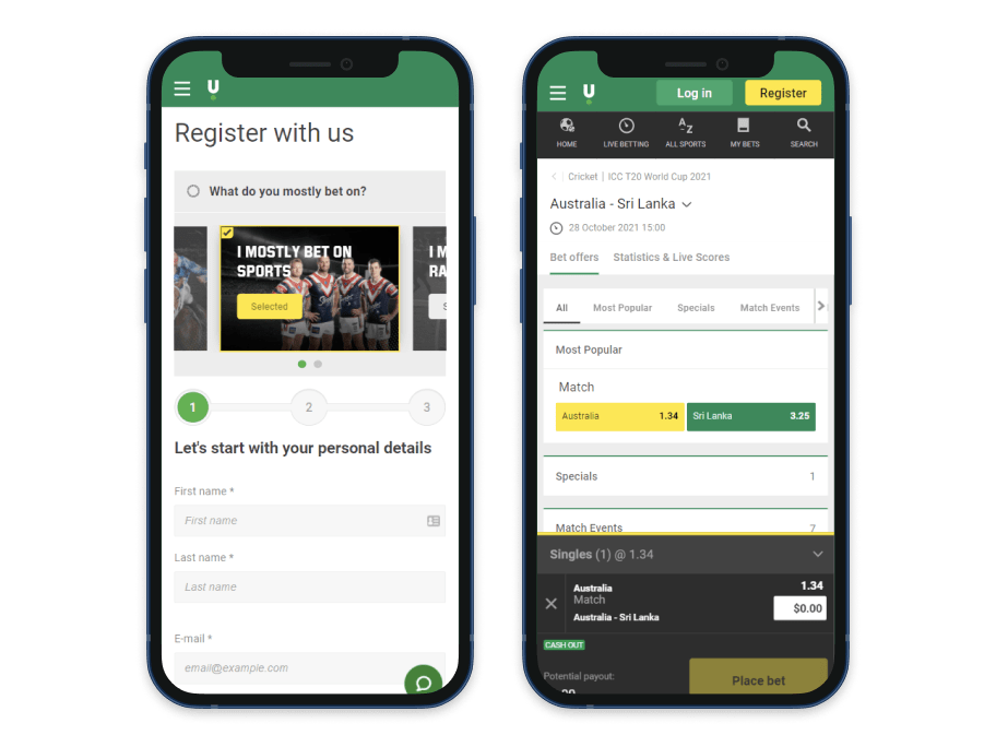 Unibet mobile register screenshots
