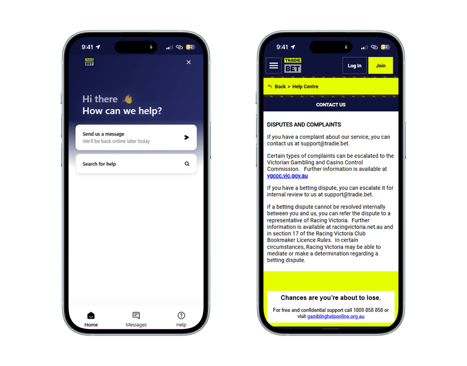tradiebet mobile customer support